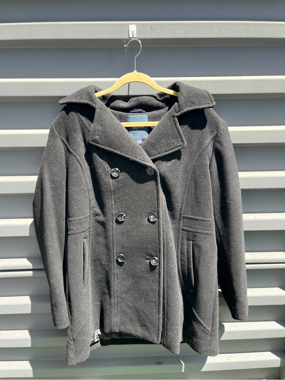 Nautica Classic Black Double-Breasted Peacoat Jacket